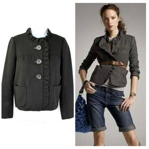 J. CREW Black Wool Fiona Ruffled Blazer